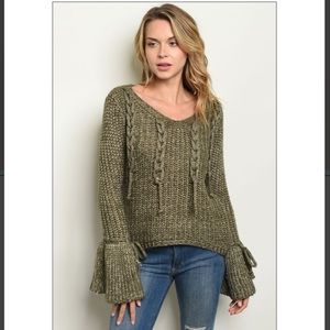 Flare Olive Green V-Neck Winter Trendy Sweater